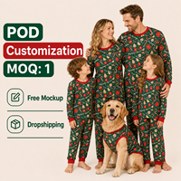 Ensemble de pyjamas en tricot personnalisés pour la famille, motif poinsettia vert de Noël, vêtements de nuit en polyester pour hommes, femmes et enfants, livraison directe POD MOQ