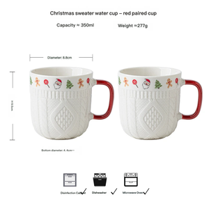 Ready Stock Xmas <b>Sweater</b> Embossed Ceramic Mug Set Red Handle <b>Christmas</b> Coffee Cup for Table Decor Holiday Gift Present - Product Image 6