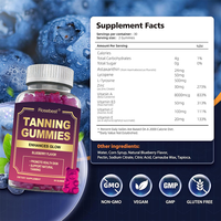 Gummies bronzantes véganes sans sucre, à marque privée OEM, avec L-Tyrosine et Astaxanthine, supplément de soin de la peau multi-vitamines