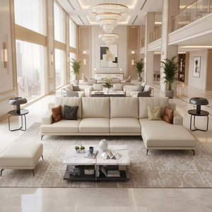 Canapé en cuir véritable avec pieds en métal fins, canapé d'angle en forme de L - Design moderne, confortable et gain de place - Product Image 5