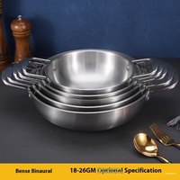 Yolecen Utilisation Commerciale En Acier Inoxydable Double Oreille Style Coréen Or Soupe À Fond Plat Pot De 18-26cm Pot De Nouilles Instantanées