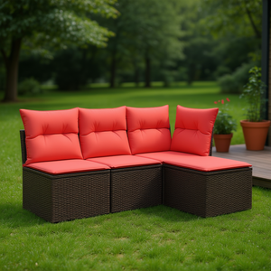 Brown Poly Rattan Garden <b>Sofa</b> <b>Set</b> 55 X 55 X 37cm Outdoor Furniture Waterproof Contemporary Design - Product Image 2