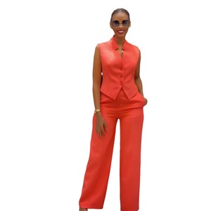 Completo estivo due pezzi europeo-americano, arancione accattivante, vestibilità ampia, taglie forti, senza maniche, pantaloni a gamba <span class=keywords><strong>larga</strong></span> - Product Image 5