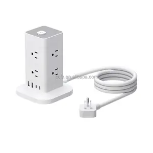 8 Way Toren Power Strip Ons Standaard 2-laags Ontwerp Verlengsnoer Stopcontact Verlengkabel Type-C Poort Kubus Stekkerdoos