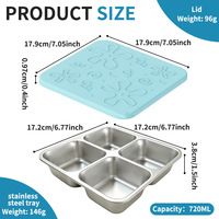 Boîte à lunch divisée en acier inoxydable de qualité alimentaire 304 avec couvercle en silicone étanche, plateau bento carré pour enfants à l'école