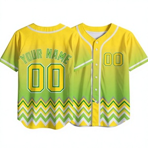 Custom Yellow Chevron Sublimation Baseball Jersey Mens Button Up Team Uniform Moisture Wicking <b>Athletic</b> Sports Shirt - Product Image 1