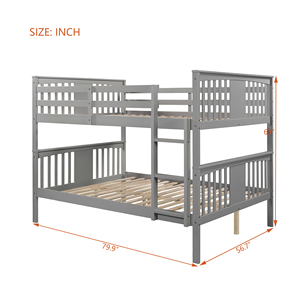 Full Over Full <b>Bunk</b> <b>Bed</b> With Ladder Gray Bedroom Guest Room Furniture - Product Image 5