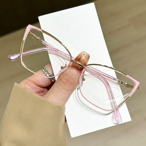 Mắt mèo thời trang phong cách kim loại khung quang mỏng Khung Hot Bán unisex giản dị Trọng lượng nhẹ cho kính đọc sách tất cả các hình dạng khuôn mặt - Product Image 1