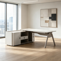 Bureau de direction moderne en forme de L, gris et blanc, table de bureau pour PDG, poste de travail pour manager, mobilier de bureau pour salle de direction