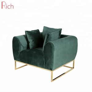 Green Velvet Stainless Steel Leg Single Sofa American Style <span class=keywords><strong>Classic</strong></span> Fabric Sofa Furniture for Living Room - Product Image 1