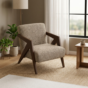 Sillón de Tela de Estilo Moderno de Mediados de Siglo con Estructura de Madera, Respaldo Sólido, Hecho a Mano, para Sala de Estar - Product Image 3