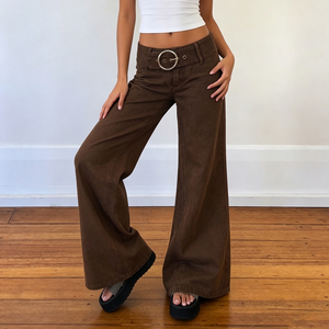 Pantalones Vaqueros Anchos de Cintura Baja Estilo Y2K para Mujer, Color Marrón, con Cinturón, Corte Holgado, Largos, Estilo Vintage, Casual, para Otoño - Product Image 3