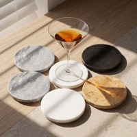 Sous-verre en marbre naturel de 10 cm de diamètre, résistant à la chaleur, antidérapant, pour verres à café et à whisky
