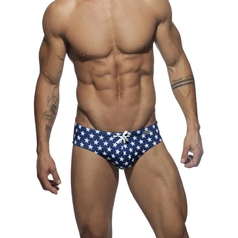 AD135 New designed men sexy bottom star pattern block color swim briefs man's recycled fabric swimwear