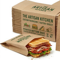 Sac en papier kraft personnalisé avec logo, résistant à l'huile, de qualité alimentaire, anti-graisse, avec fond en V pour l'emballage de sandwichs, de frites et de hamburgers