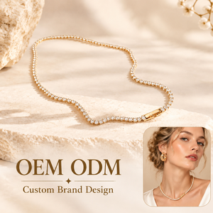 Collier chaîne tennis plaqué or avec zircone cubique, élégant, pour femme, personnalisable, vente en gros OEM/ODM - Product Image 1