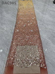 Aso Ebi-tela de encaje africano con <span class=keywords><strong>lentejuelas</strong></span>, tul francés con cuentas, tela de malla decorada con cuentas de poliéster - Product Image 6