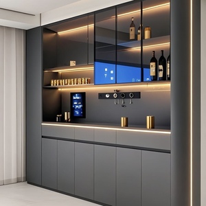 Modern Bar LED <strong>Glass</strong> Wine Cabinet Solid Oak Wood Built-in Wall Display for Dining &amp; Living Room Elegant Wine <strong>Rack</strong> - Product Image 1