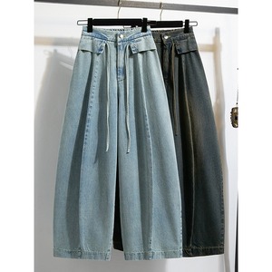 2026 New Spring Wholesale Plus Size Cotton Denim Horseshoe Pants Korean Loose Balloon Trousers High Waist Casual <strong>Jeans</strong> - Product Image 1