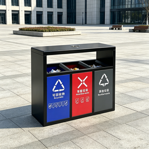 Poubelle 3-en-1 en acier inoxydable, bac de recyclage extérieur galvanisé robuste avec couvercle relevable pour mobilier d'extérieur - Product Image 2