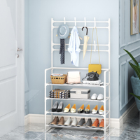 Porte-manteau autoportant avec étagère à chaussures et crochets - Design moderne pour appartement