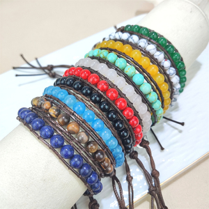 <span class=keywords><strong>Bracciale</strong></span> da donna con perline in pietra <span class=keywords><strong>naturale</strong></span> <span class=keywords><strong>Bracciale</strong></span> in cordoncino in pelle a 2 file <span class=keywords><strong>turchese</strong></span> occhio di tigre in pietra Howlite <span class=keywords><strong>bracciale</strong></span> avvolgente a mano - Product Image 1