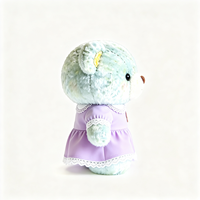 Adorable Ours en Peluche Vert Menthe Moelleux avec Robe Violette en Dentelle et Fleur, Style Doux, Vente en Gros