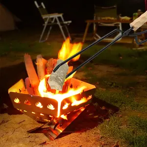 Outils de barbecue de cheminée de clip de charbon de <span class=keywords><strong>bois</strong></span> anti-brûlure, tisonnier de feu de camping avec le ressort - Product Image 4