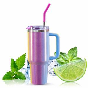 40oz Shimmer Sublimation with Plastic Straw Car Stainless Steel Insulated Cup with Handle - Product Image 4