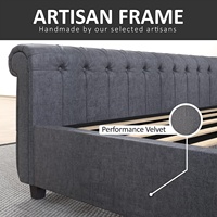 Lit Double Rembourré Style Luxe Européen en Velours Gris Foncé avec Tête et Pied de Lit Capitonnés, Cadre de Lit Grand Format ou Queen Size