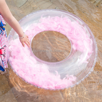 Bouée gonflable personnalisée en gros avec paillettes, anneau de natation flottant, plumes à l'intérieur, flotteur de piscine en PVC, jouet aquatique de luxe
