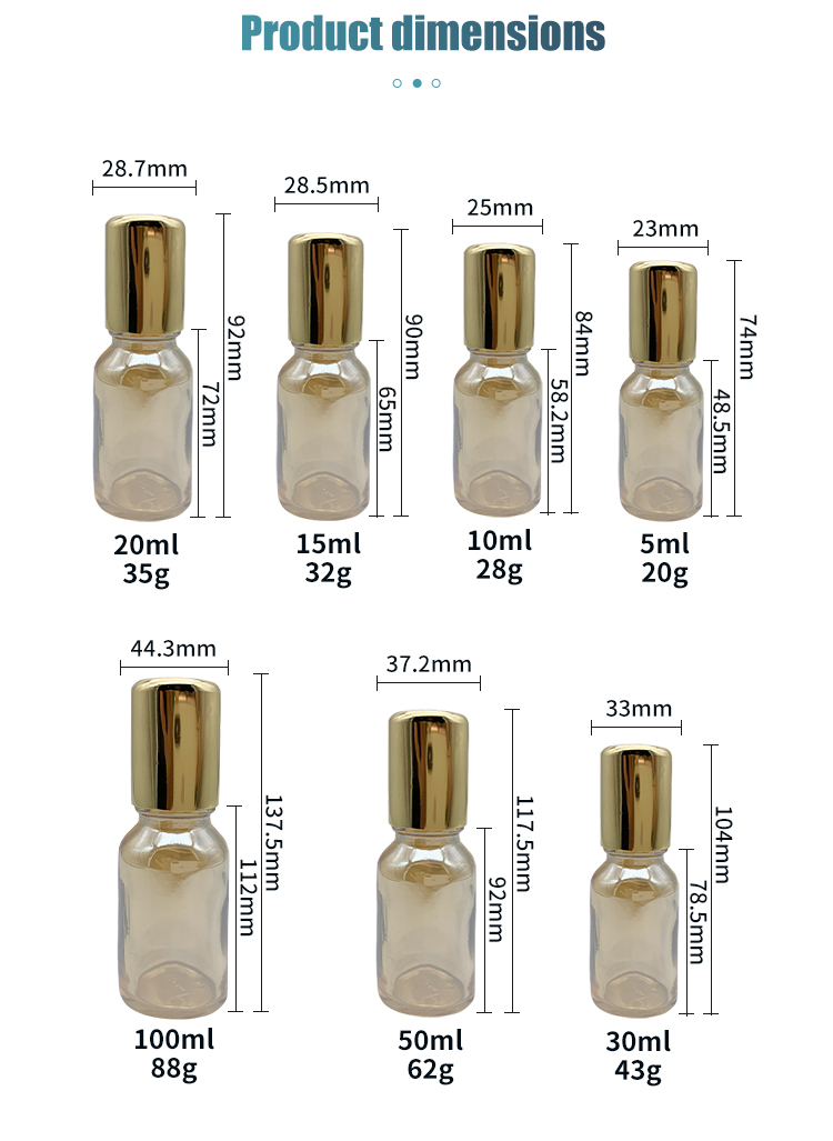 Luxury Golden Glass Roll On Bottles 50ml 100ml Glass Vials With Roller Ball