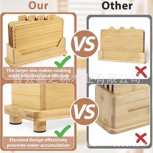 Juego de Tablas de Cortar de Bambú 39x11.7x25.9cm, Tabla de Cortar Multifuncional para Cocina con Soporte, Rectangular, Color Madera Natural - Product Image 3