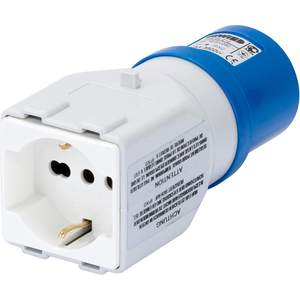 Adaptador Industrial a Civil 2P+T 16A 250V IP44, Enchufe de Plástico con Conexión a Tierra para Uso en Exteriores - Product Image 1