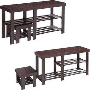 <b>Bamboo</b> 3 Tier Shoe Rack With <b>Stool</b> Contemporary Design Heavy Duty Storage Bench For Living Room Furniture - Product Image 5