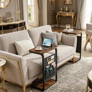 Wood Rhythm <b>C</b> <b>Shape</b> Sofa Side <b>Table</b> With Fabric Storage Bag For Living Room Bedroom Small Apartment - Product Image 2