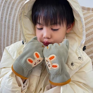 Gants en polaire chauds pour enfants, mitaines à 5 doigts, motif lapin mignon de dessin animé, coupe-vent, en sergé Lingshang, pour le quotidien, les activités de plein air et les voyages - Product Image 2