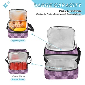 Hawaiian Purple Ulu Print Polyester Portable Custom Design Insulated <b>Lunch</b> Tote Two <b>Compartment</b> Aloha Double Decker <b>Lunch</b> Bag - Product Image 6