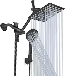 RTS Ducha Mattschwarzer Dusch kopf Combo 8 10 12 Zoll Regen dusch kopf und 9 Einstellungen Regen-Hochdruck-Hand brause kopfset