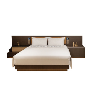 Hotel <b>Bed</b> Manufacturer Cheap Wholesale Price Custom King <b>Queen</b> Wood MDF Platform <b>Bed</b> with Integrated Headboard & Nightstand - Product Image 1