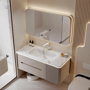 Simple bathroom cabinet combination hand washbasin cabinet skin-feel integrated basin washbasin - Product Image 2