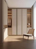 Armoire moderne en bois massif et rotin avec miroir de vanité intégré et étagères ouvertes pour le rangement de la chambre principale