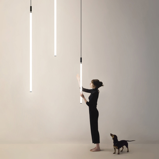 Designer Minimalist Modern 360 Luminous Bedroom Bedside Long Adjustable Height Dimmable Aluminum LED Strip Pendant Light
