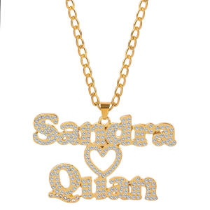 Chaîne en acier inoxydable plaqué or 18 carats Pendentif avec nom et lettre Collier Bijoux Cadeaux Nom empilé personnalisé Collier avec diamants - Product Image 1