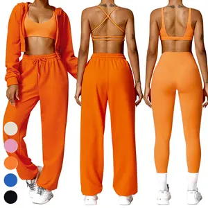 Quick Dry Sportswear Clothing Sports Bra Leggings Hoody Sweatpants 5 Piece Suit Workout Wear Gym Fitness Sets Women Yoga Set