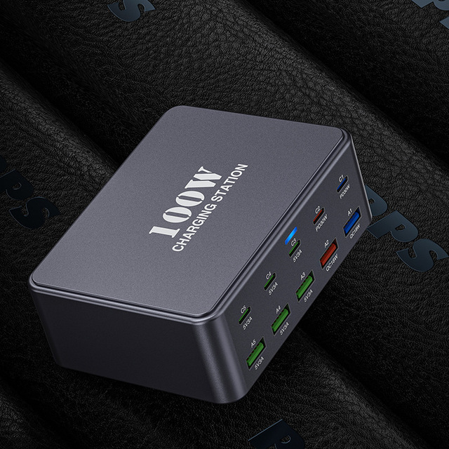 100W GaN 10-Port Fast Charging Station PD 3.0 Power Hub for Multi-Device Laptop/Phone 5V/3A Essential for Desktop Travel