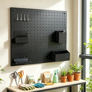 Organizador de Pared Personalizable con Panel Perforado Cuadrado de Acero, para Oficina, Garaje, Cocina, Herramientas, Capacidad de 25 kg, Recubrimiento en Polvo Negro, Individual - Product Image 2