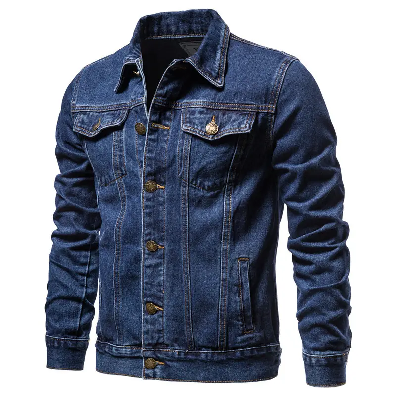 OEM custom jean jacket men casual long sleeve turn-down collar washed denim jacket