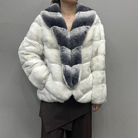 Manteaux en fourrure de lapin Rex véritable pour femmes, luxueux, épais, chauds, en peluche, surdimensionnés, col rabattu, couleur contrastée