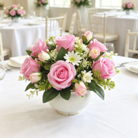 Fleurs artificielles en soie rose mélangées, bouquet de roses artificielles pour centre de table, mariage, fête, décoration de la maison
